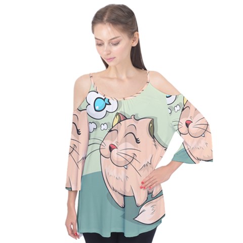 Cat Animal Fish Thinking Cute Pet Flutter Tees by Nexatart