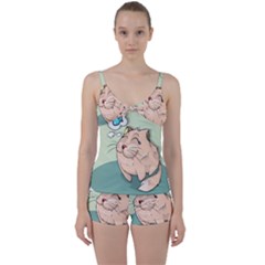 Cat Animal Fish Thinking Cute Pet Tie Front Two Piece Tankini by Nexatart