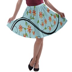 Branch Floral Flourish Flower A-line Skater Skirt by Nexatart