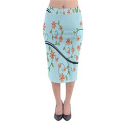 Branch Floral Flourish Flower Midi Pencil Skirt by Nexatart