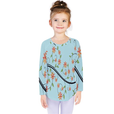 Branch Floral Flourish Flower Kids  Long Sleeve Tee by Nexatart