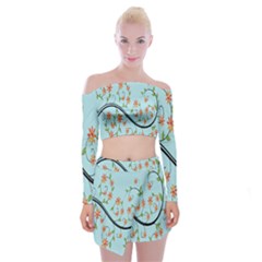 Branch Floral Flourish Flower Off Shoulder Top With Skirt Set by Nexatart