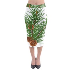 Branch Floral Green Nature Pine Midi Pencil Skirt by Nexatart