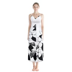 Ecological Floral Flowers Leaf Button Up Chiffon Maxi Dress by Nexatart