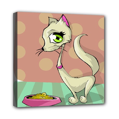 Cat Food Eating Breakfast Gourmet Mini Canvas 8  X 8  by Nexatart