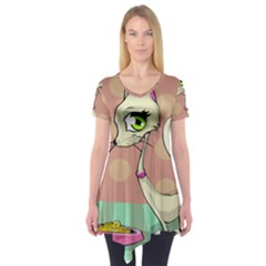 Cat Food Eating Breakfast Gourmet Short Sleeve Tunic  by Nexatart