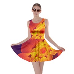 Royal Blue, Red, And Yellow Fractal Gerbera Daisy Skater Dress by jayaprime