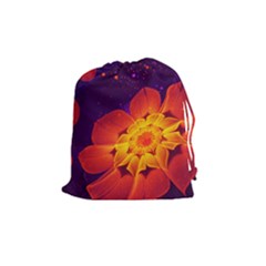 Royal Blue, Red, And Yellow Fractal Gerbera Daisy Drawstring Pouches (medium)  by jayaprime