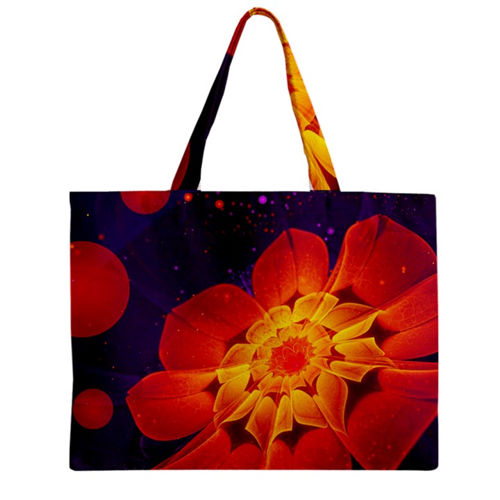 Royal Blue, Red, and Yellow Fractal Gerbera Daisy Zipper Mini Tote Bag