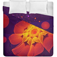 Royal Blue, Red, And Yellow Fractal Gerbera Daisy Duvet Cover Double Side (king Size) by jayaprime