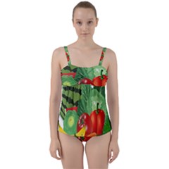 Fruits Vegetables Artichoke Banana Twist Front Tankini Set