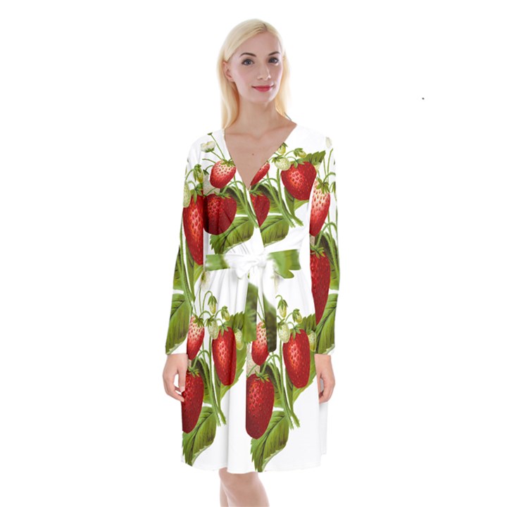 Food Fruit Leaf Leafy Leaves Long Sleeve Velvet Front Wrap Dress