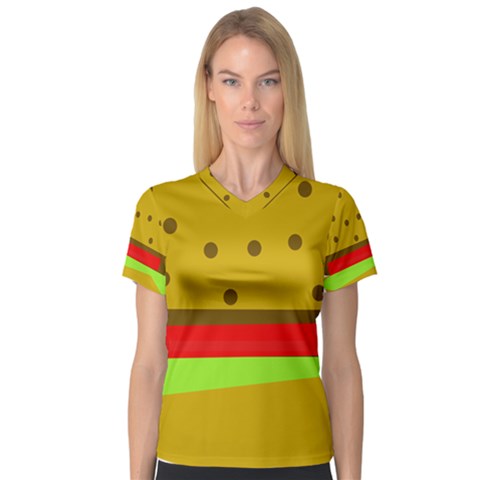 Hamburger Food Fast Food Burger V-neck Sport Mesh Tee by Nexatart