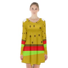 Hamburger Food Fast Food Burger Long Sleeve Velvet V-neck Dress by Nexatart