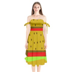 Hamburger Food Fast Food Burger Shoulder Tie Bardot Midi Dress by Nexatart