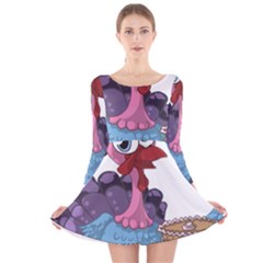 Turkey Animal Pie Tongue Feathers Long Sleeve Velvet Skater Dress by Nexatart