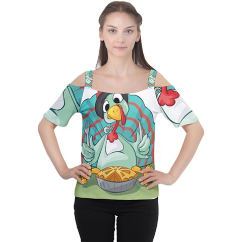 Pie Turkey Eating Fork Knife Hat Cutout Shoulder Tee by Nexatart