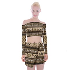 Giraffe African Vector Pattern Off Shoulder Top With Skirt Set by BangZart