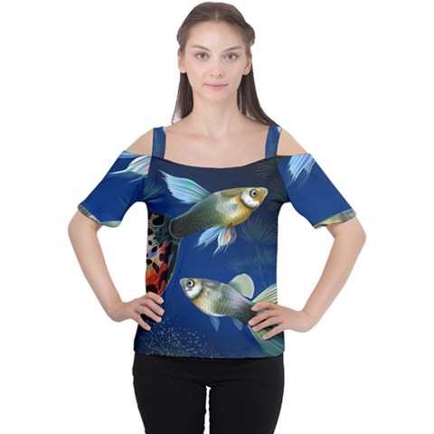 Marine Fishes Cutout Shoulder Tee by BangZart