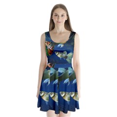 Marine Fishes Split Back Mini Dress  by BangZart