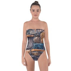 Brick Wall Pattern Tie Back One Piece Swimsuit by BangZart