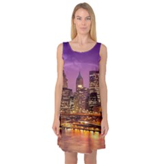 City Night Sleeveless Satin Nightdress by BangZart