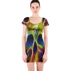 Skulls Multicolor Fractalius Colors Colorful Short Sleeve Bodycon Dress by BangZart