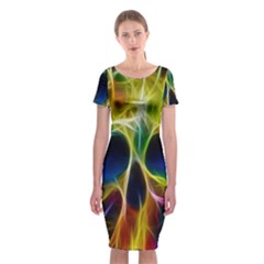 Skulls Multicolor Fractalius Colors Colorful Classic Short Sleeve Midi Dress by BangZart