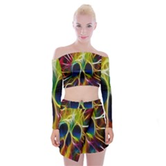 Skulls Multicolor Fractalius Colors Colorful Off Shoulder Top With Skirt Set by BangZart