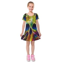 Skulls Multicolor Fractalius Colors Colorful Kids  Short Sleeve Velvet Dress by BangZart