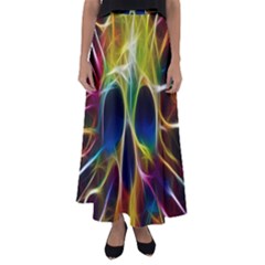 Skulls Multicolor Fractalius Colors Colorful Flared Maxi Skirt by BangZart