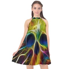 Skulls Multicolor Fractalius Colors Colorful Halter Neckline Chiffon Dress  by BangZart