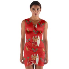 Digital Paper Surfer Couple Wrap Front Bodycon Dress by BangZart