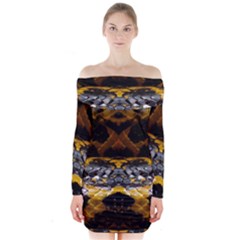 Textures Snake Skin Patterns Long Sleeve Off Shoulder Dress by BangZart