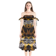 Textures Snake Skin Patterns Shoulder Tie Bardot Midi Dress by BangZart