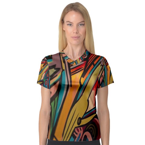 Vivid Colours V-neck Sport Mesh Tee by BangZart