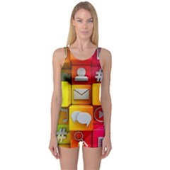 Colorful 3d Social Media One Piece Boyleg Swimsuit by BangZart