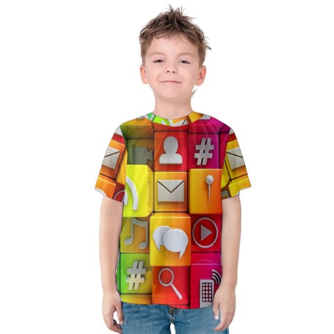 Colorful 3d Social Media Kids  Cotton Tee by BangZart