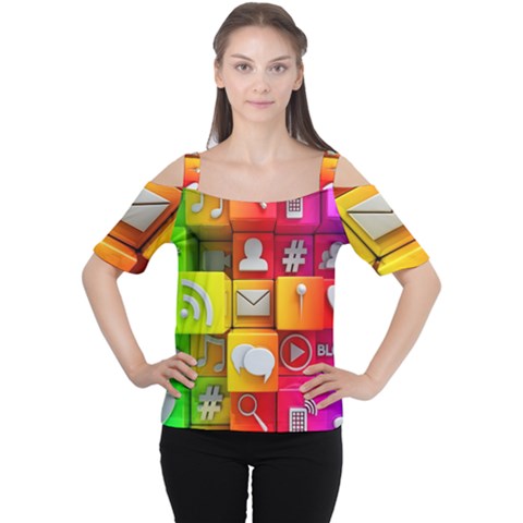 Colorful 3d Social Media Cutout Shoulder Tee by BangZart