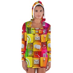 Colorful 3d Social Media Long Sleeve Hooded T-shirt by BangZart