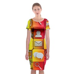 Colorful 3d Social Media Classic Short Sleeve Midi Dress by BangZart