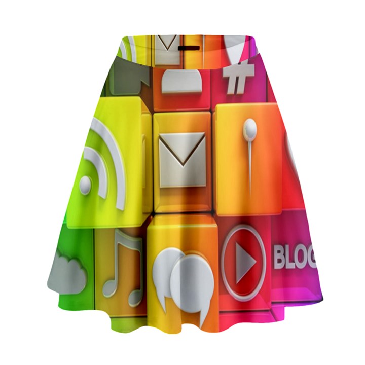 Colorful 3d Social Media High Waist Skirt