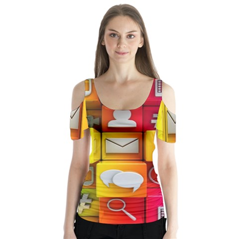 Colorful 3d Social Media Butterfly Sleeve Cutout Tee  by BangZart