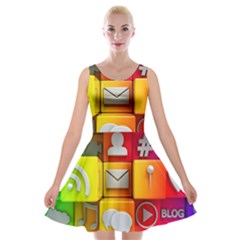 Colorful 3d Social Media Velvet Skater Dress by BangZart