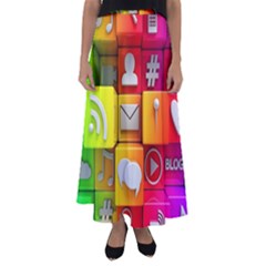 Colorful 3d Social Media Flared Maxi Skirt by BangZart