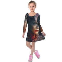 Digital Fantasy Girl Art Kids  Long Sleeve Velvet Dress by BangZart