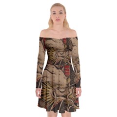 Chinese Dragon Off Shoulder Skater Dress