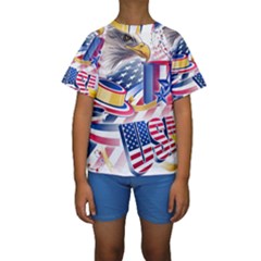 United States Of America Usa  Images Independence Day Kids  Short Sleeve Swimwear by BangZart