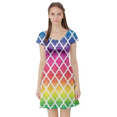 Colorful Rainbow Moroccan Pattern Short Sleeve Skater Dress by BangZart