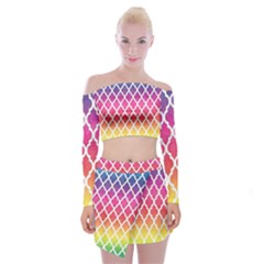 Colorful Rainbow Moroccan Pattern Off Shoulder Top With Skirt Set by BangZart